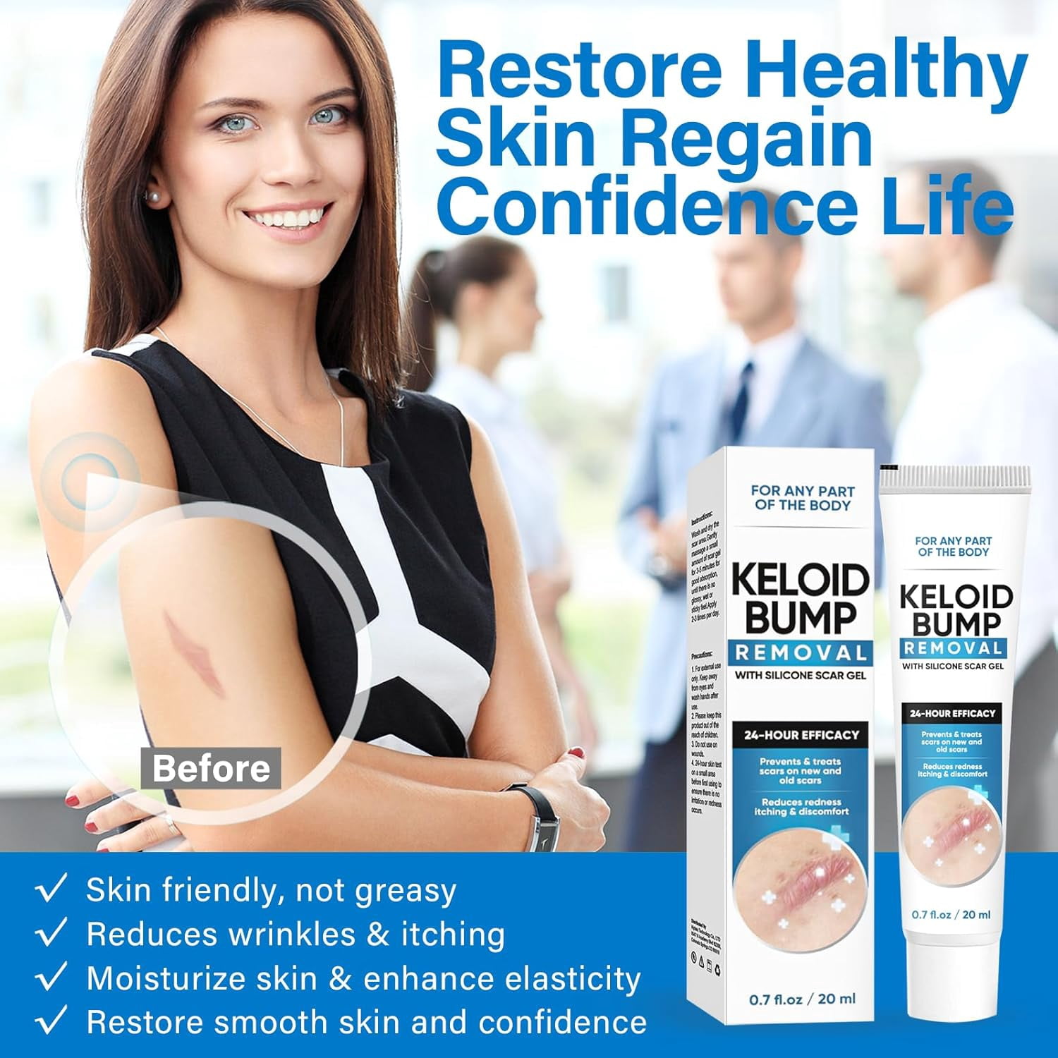 Keloid Bump Removal Gel. Silicone Scar Treatment - Professional Scar Cream for Old & New Scars - 20ml
