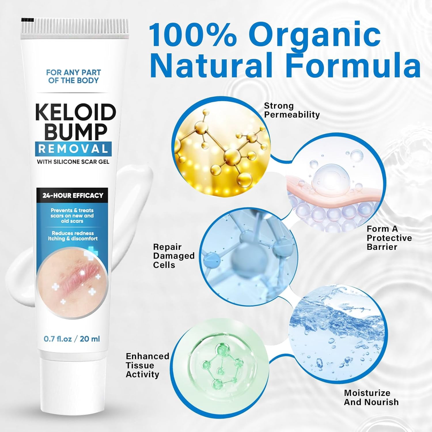 Keloid Bump Removal Gel. Silicone Scar Treatment - Professional Scar Cream for Old & New Scars - 20ml