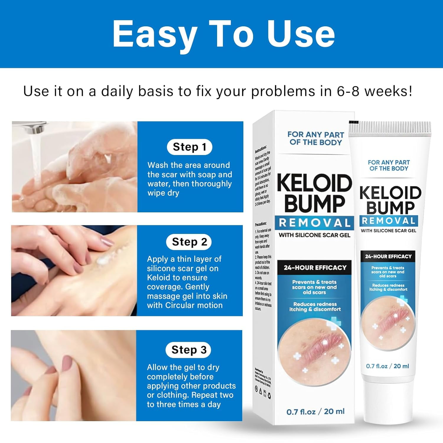 Keloid Bump Removal Gel. Silicone Scar Treatment - Professional Scar Cream for Old & New Scars - 20ml