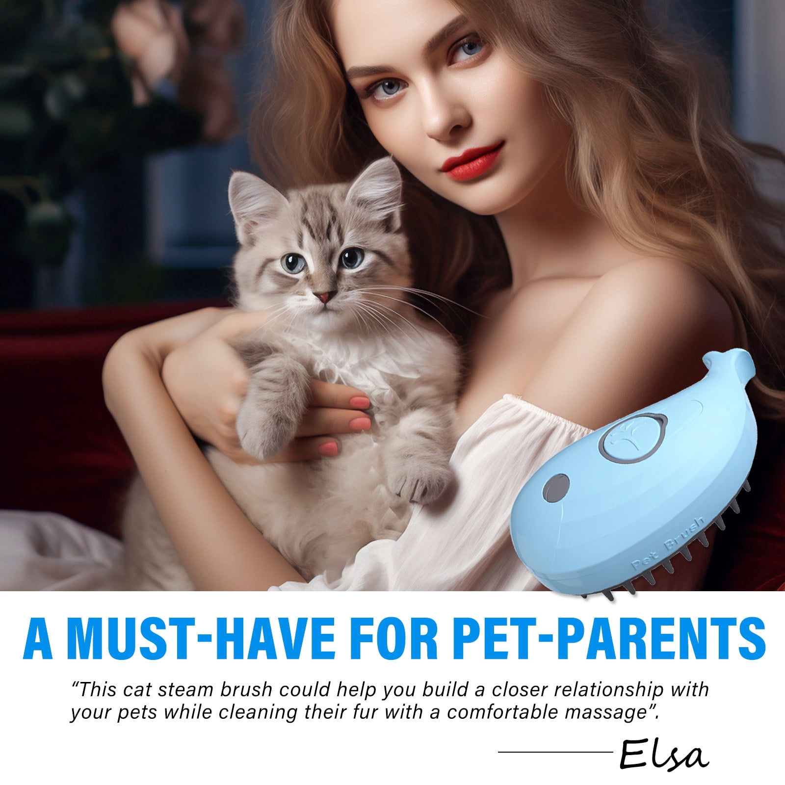 Steamy Pet Brush for Cats and Dogs, 3-in-1 Electric Spray Cat Brush for Indoor Cat, Rechargeable Pet Steam Brush for Shedding & Massage, Water Spray Hair Deshedding Tool for Tangled & Loose Fur, Blue