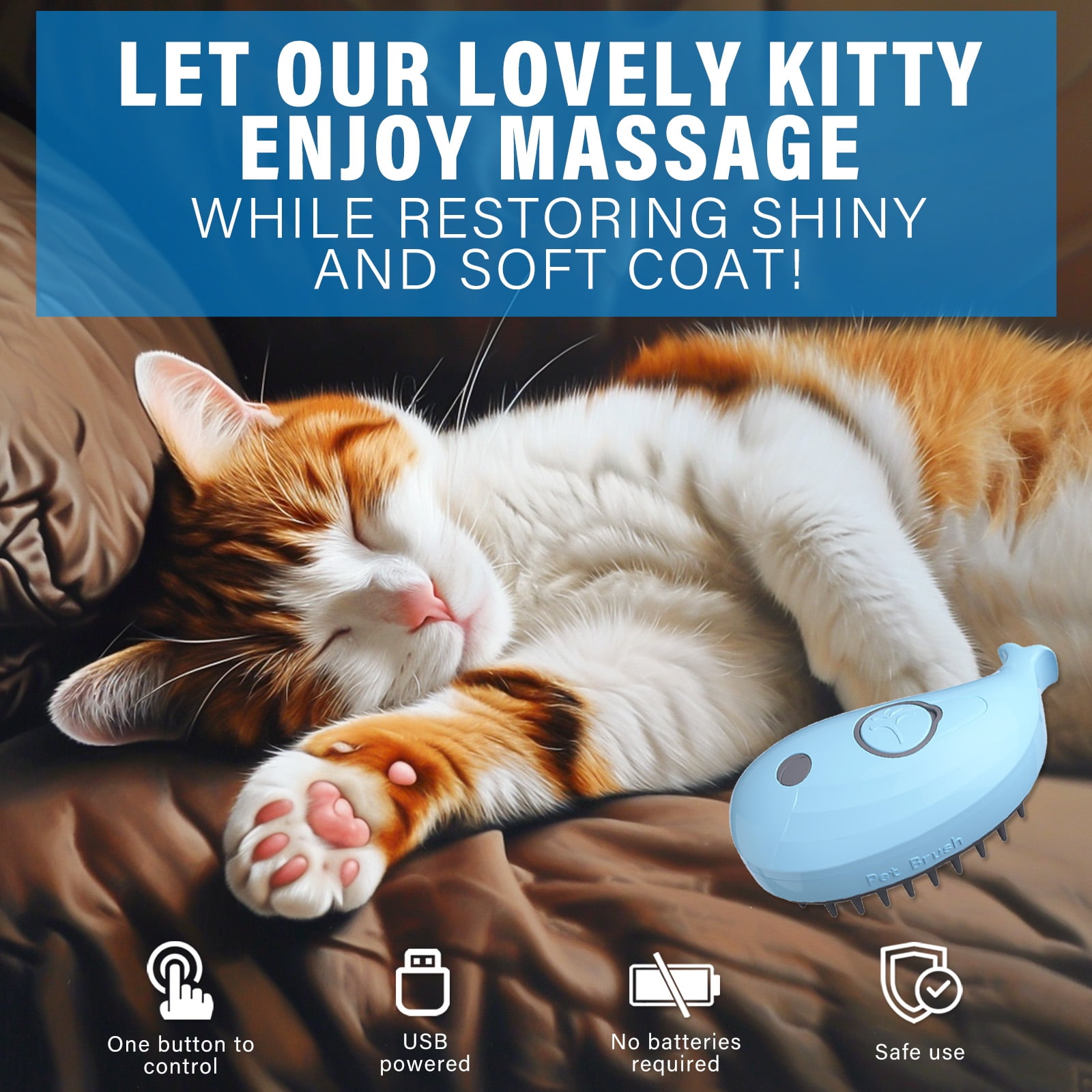 Steamy Pet Brush for Cats and Dogs, 3-in-1 Electric Spray Cat Brush for Indoor Cat, Rechargeable Pet Steam Brush for Shedding & Massage, Water Spray Hair Deshedding Tool for Tangled & Loose Fur, Blue