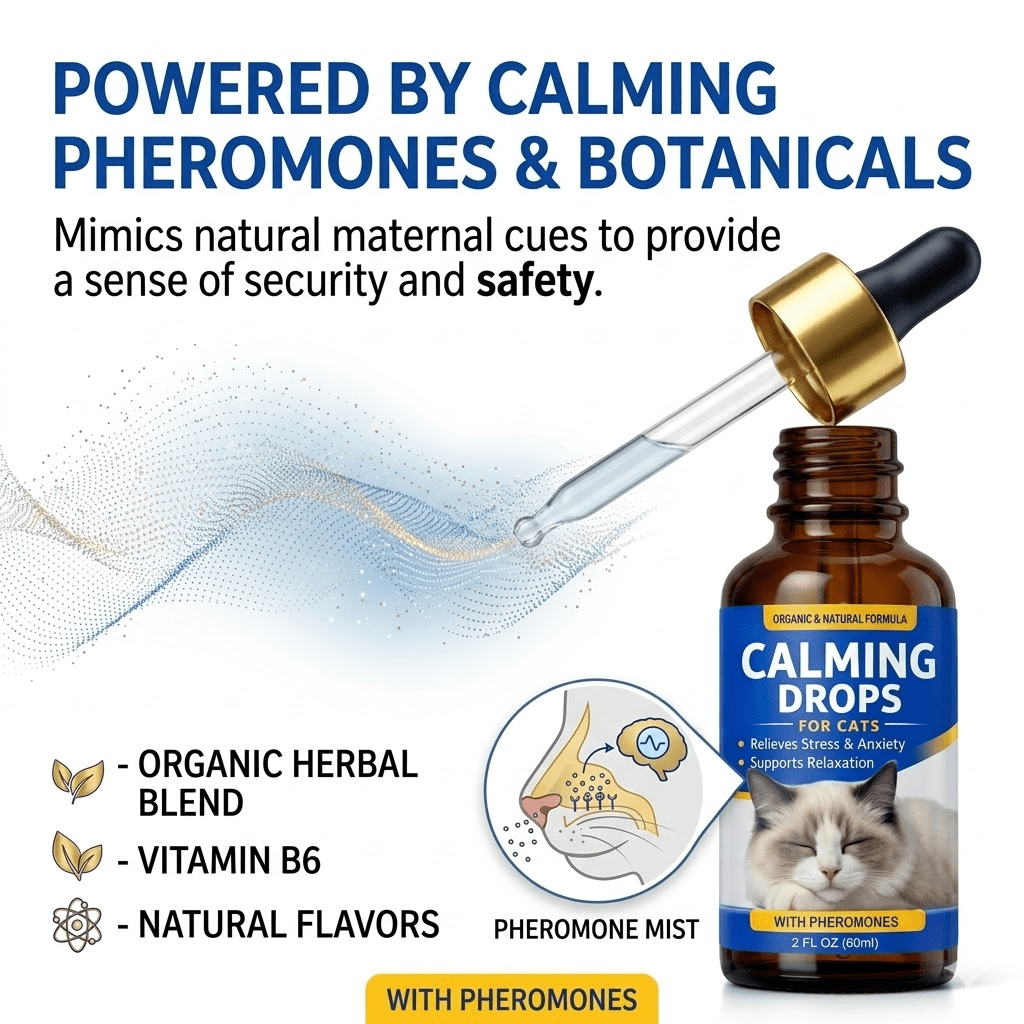 Cat Calming Treats, Natural Anxiety Relief Drops, Helps with Separation Anxiety, Cat Calming Diffuser, Stress Symptoms & Destructive Behavior, Promotes Rest & Relaxation