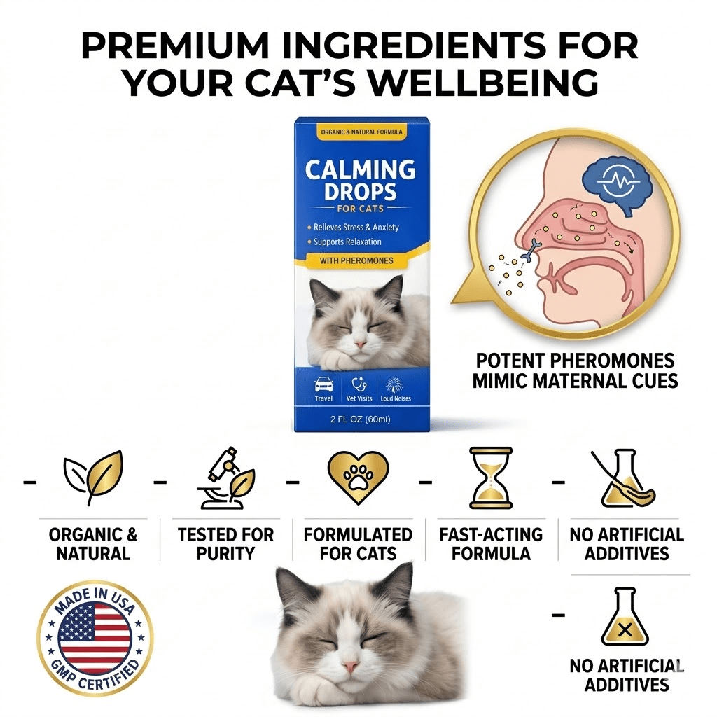 Cat Calming Treats, Natural Anxiety Relief Drops, Helps with Separation Anxiety, Cat Calming Diffuser, Stress Symptoms & Destructive Behavior, Promotes Rest & Relaxation