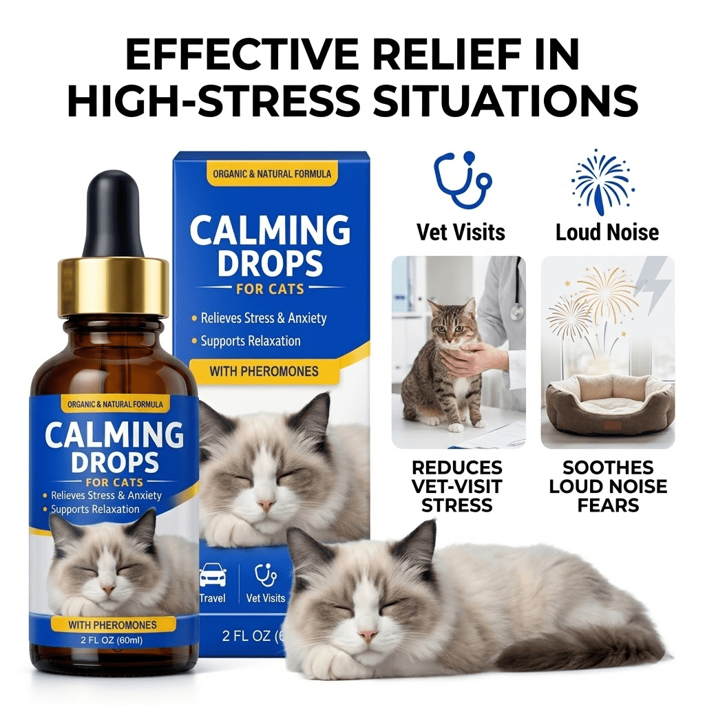 Cat Calming Treats, Natural Anxiety Relief Drops, Helps with Separation Anxiety, Cat Calming Diffuser, Stress Symptoms & Destructive Behavior, Promotes Rest & Relaxation