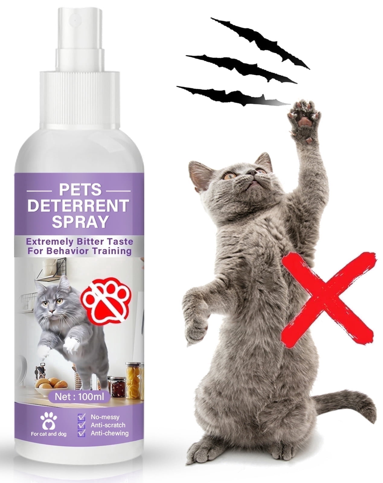 Cat Repellent Spray, Cat Spray Deterrent, Effective Cat Scratch Furniture Protector Stay Away from Restricted Areas for Pet Behavior Training Indoor and Outdoor