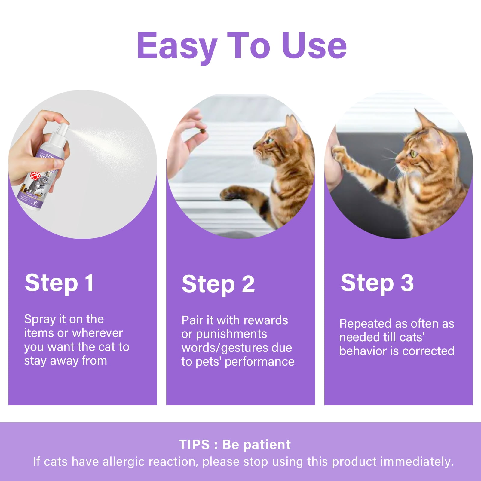 Cat Repellent Spray, Cat Spray Deterrent, Effective Cat Scratch Furniture Protector Stay Away from Restricted Areas for Pet Behavior Training Indoor and Outdoor