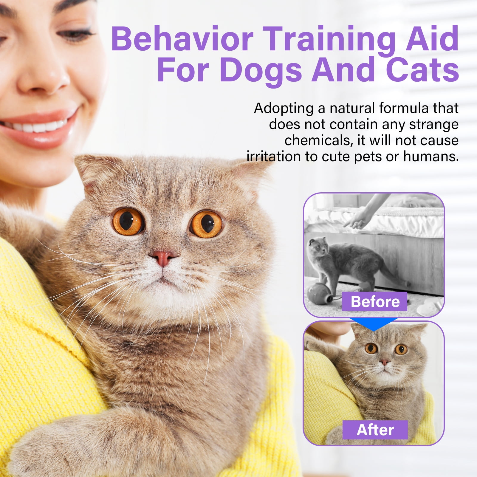 Cat Repellent Spray, Cat Spray Deterrent, Effective Cat Scratch Furniture Protector Stay Away from Restricted Areas for Pet Behavior Training Indoor and Outdoor
