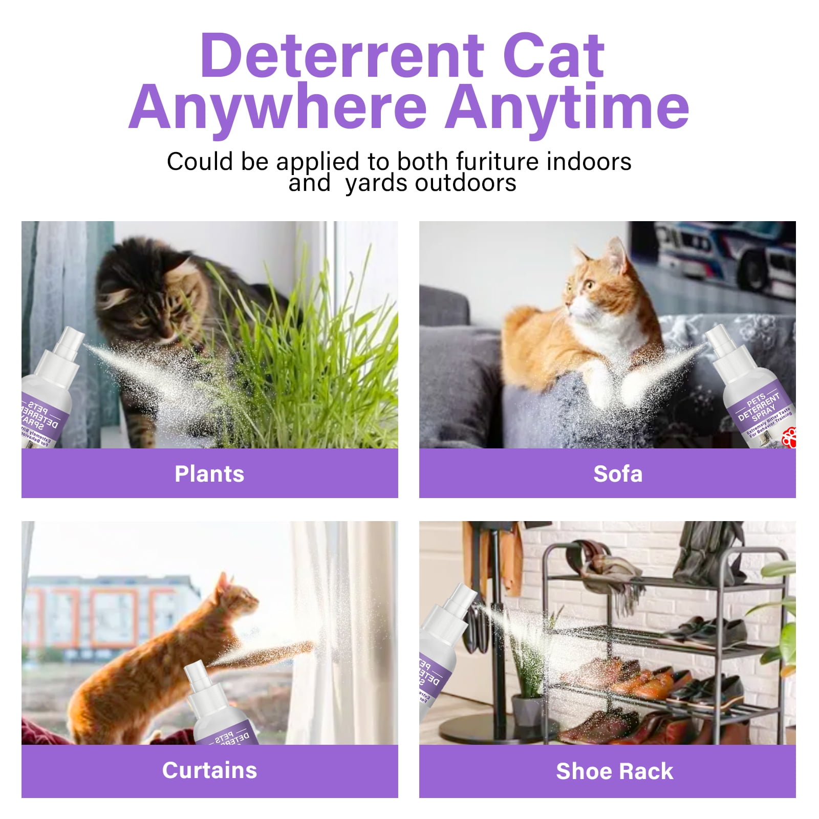 Cat Repellent Spray, Cat Spray Deterrent, Effective Cat Scratch Furniture Protector Stay Away from Restricted Areas for Pet Behavior Training Indoor and Outdoor