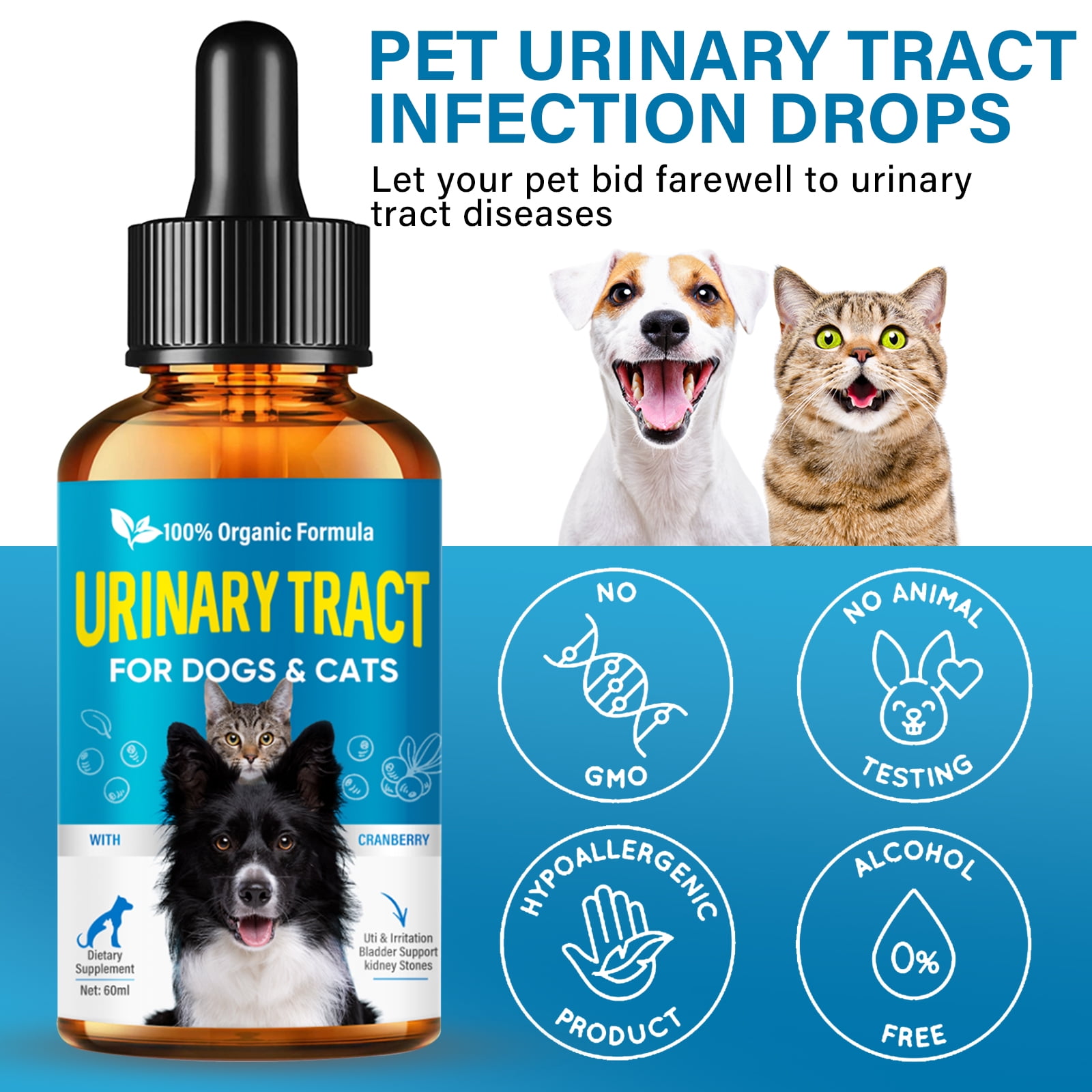 Cat & Dog UTI Treatment, Urinary Tract Infection Treatment for Cats and Dogs, 60ML