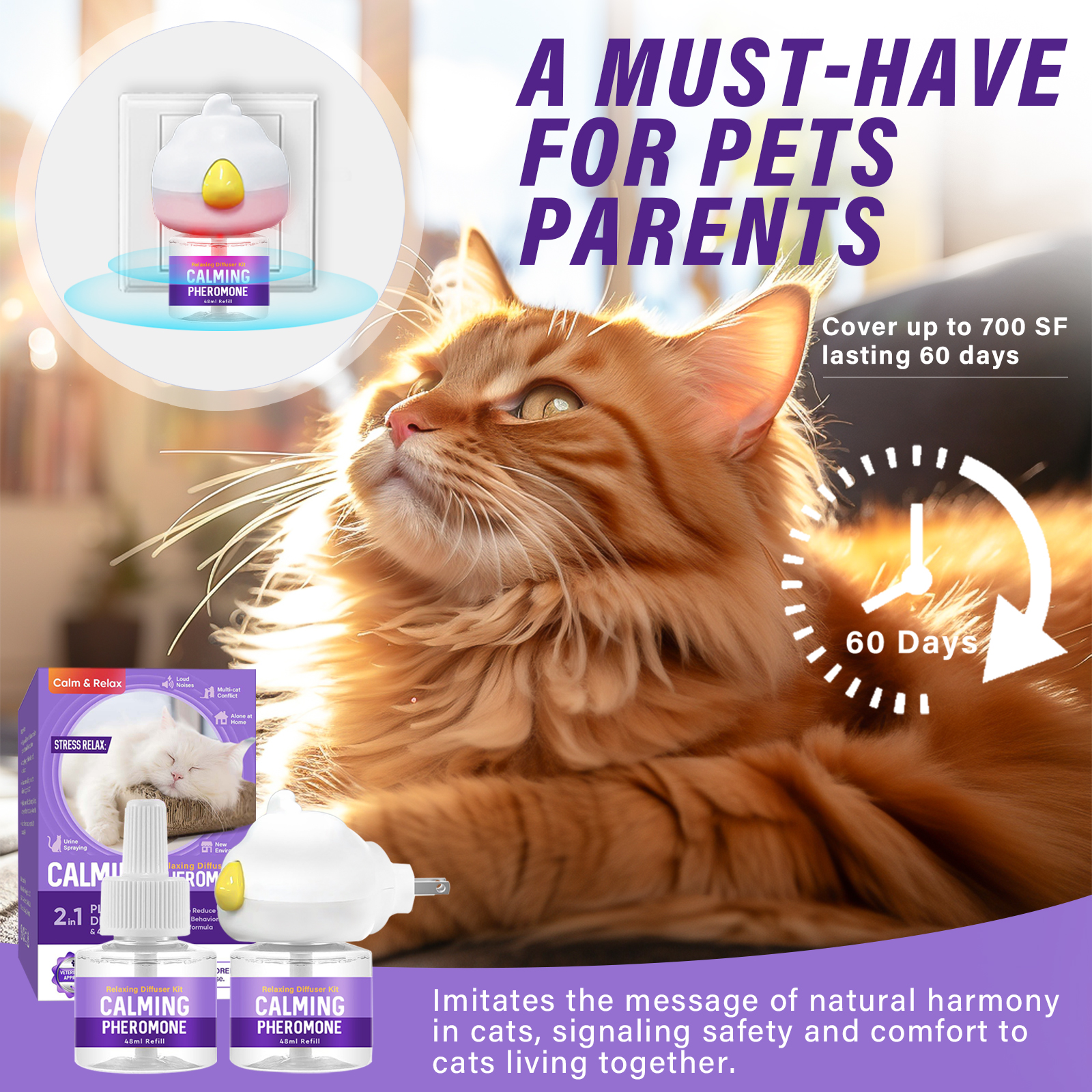 Cat Calming Diffuser, Soothes Pet Diffuser, Relieves Anxiety, Reduces Barking Aggression and Fights Stress