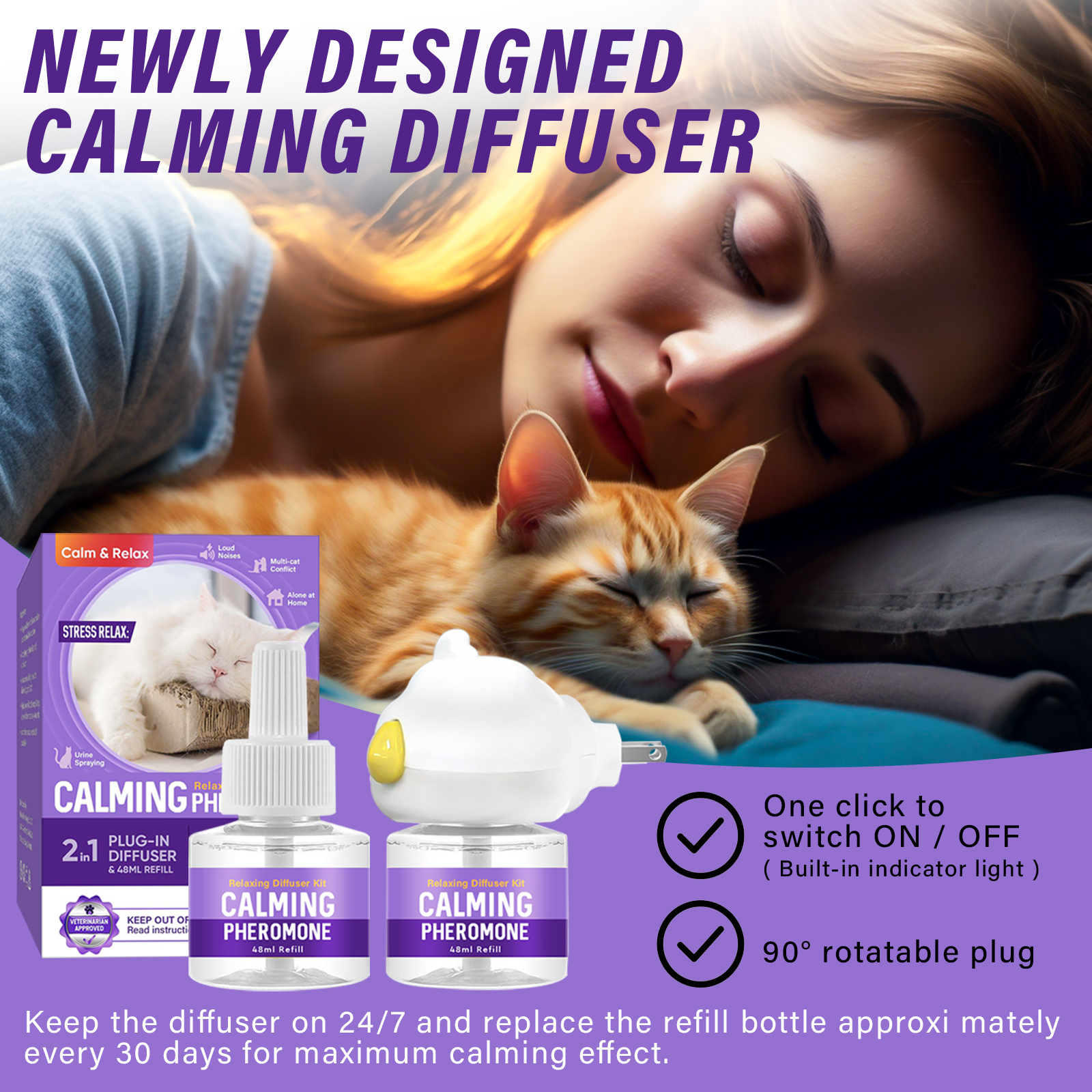 Cat Calming Diffuser, Soothes Pet Diffuser, Relieves Anxiety, Reduces Barking Aggression and Fights Stress