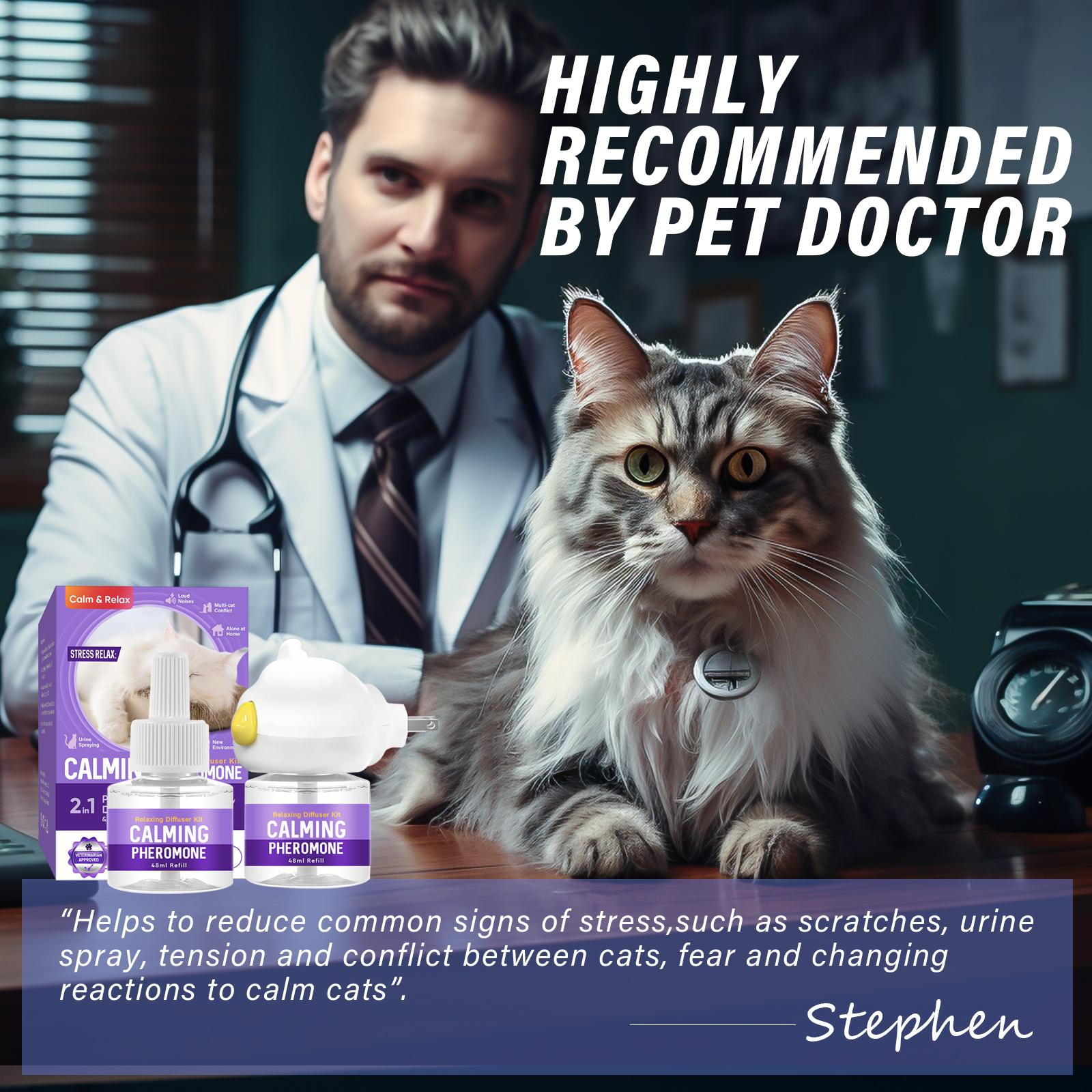 Cat Calming Diffuser, Soothes Pet Diffuser, Relieves Anxiety, Reduces Barking Aggression and Fights Stress