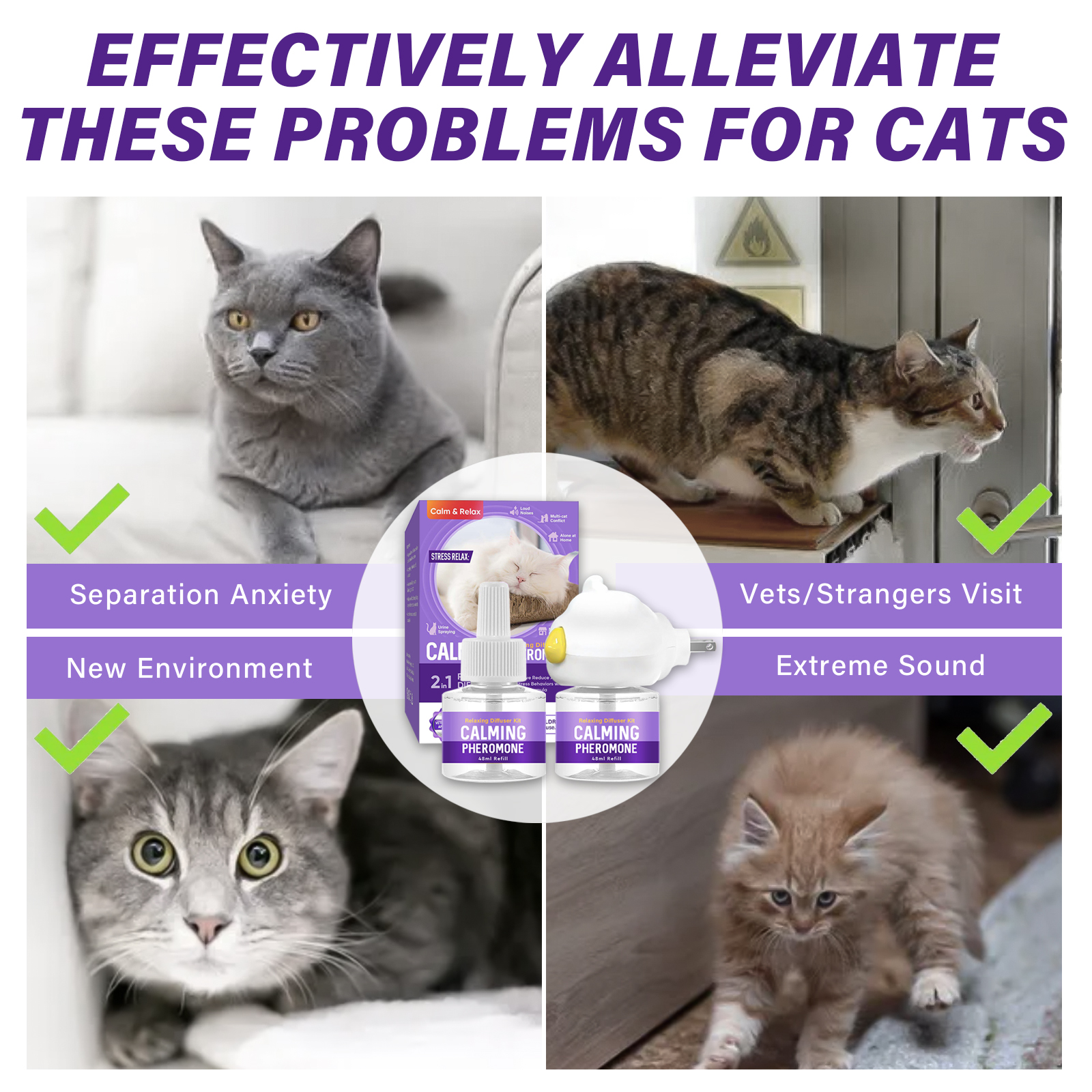 Cat Calming Diffuser, Soothes Pet Diffuser, Relieves Anxiety, Reduces Barking Aggression and Fights Stress