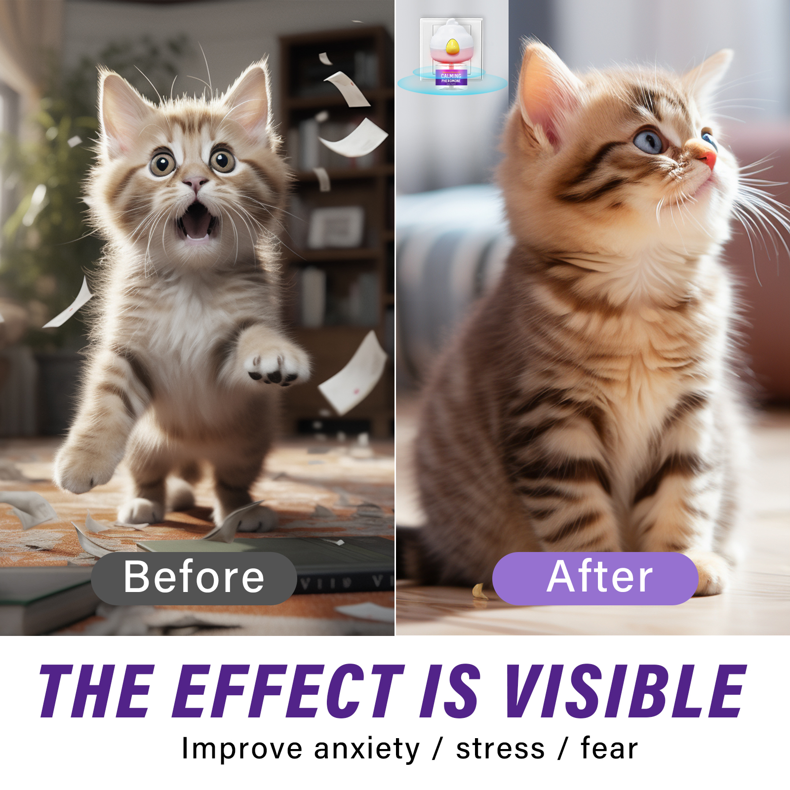 Cat Calming Diffuser, Soothes Pet Diffuser, Relieves Anxiety, Reduces Barking Aggression and Fights Stress