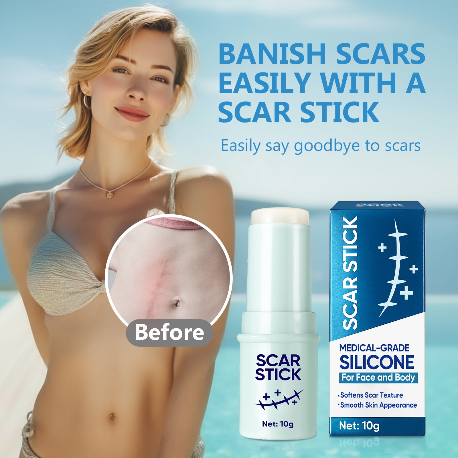 Silicone Scar Stick, Silicone Scar Sheets for Surgical Scars, Stretch Marks Removal, For Face and Body, 10g